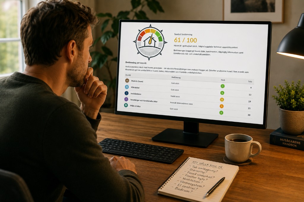 Husbarometerns hälsopoäng och samlad bedömning på en datorskärm